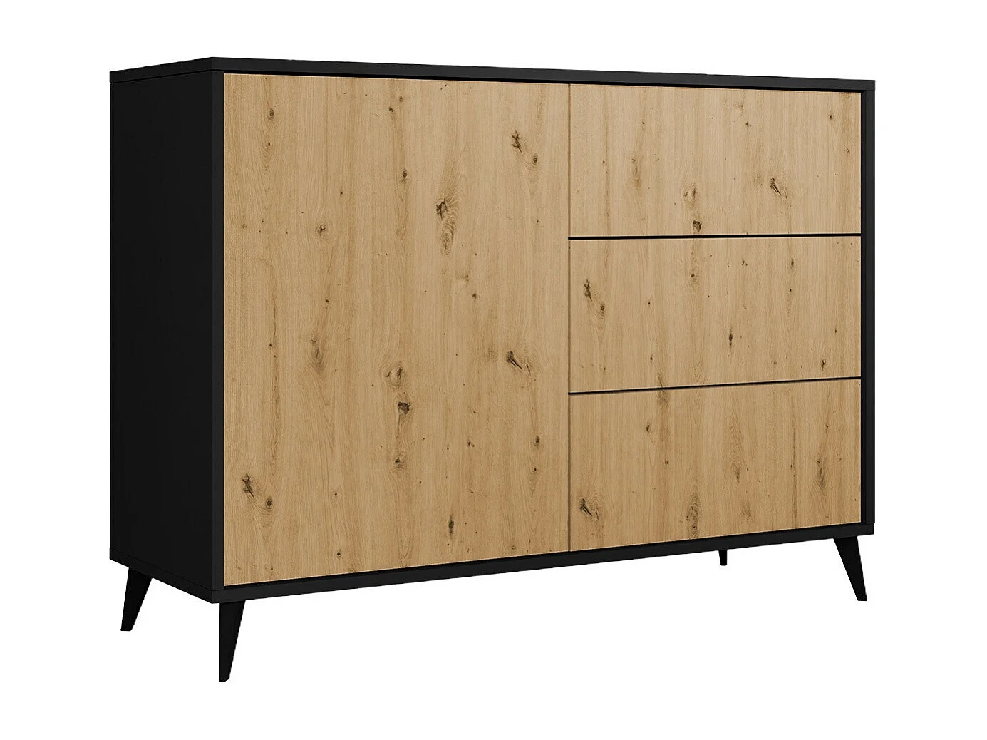 Cómoda Comfivo Lomcali 100, Roble Artisan|Negro, Con cajones y puertas, 90x120x40cm