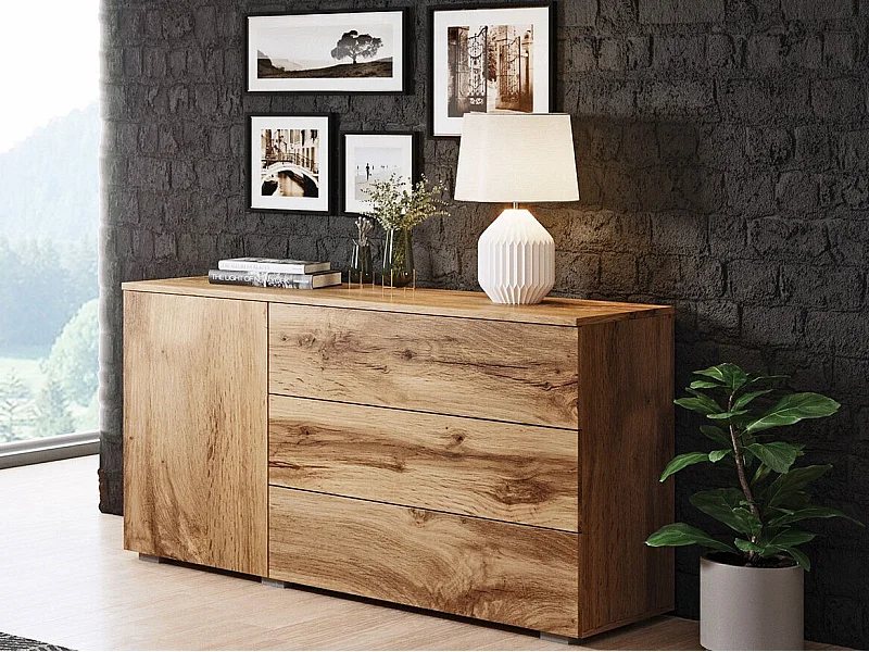 Commode Sarasota 128, Chêne wotan, Avec tiroirs et portes, Nombre de tiroirs: 3, 68x111cm
