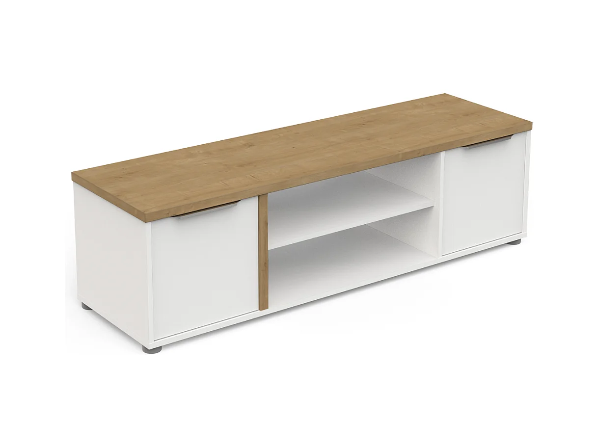 ACCESS TVBank – 2 Türen + 1 Nische – HamiltonEiche und Weiß – 134,8 x 39,6 x 39,1 cm