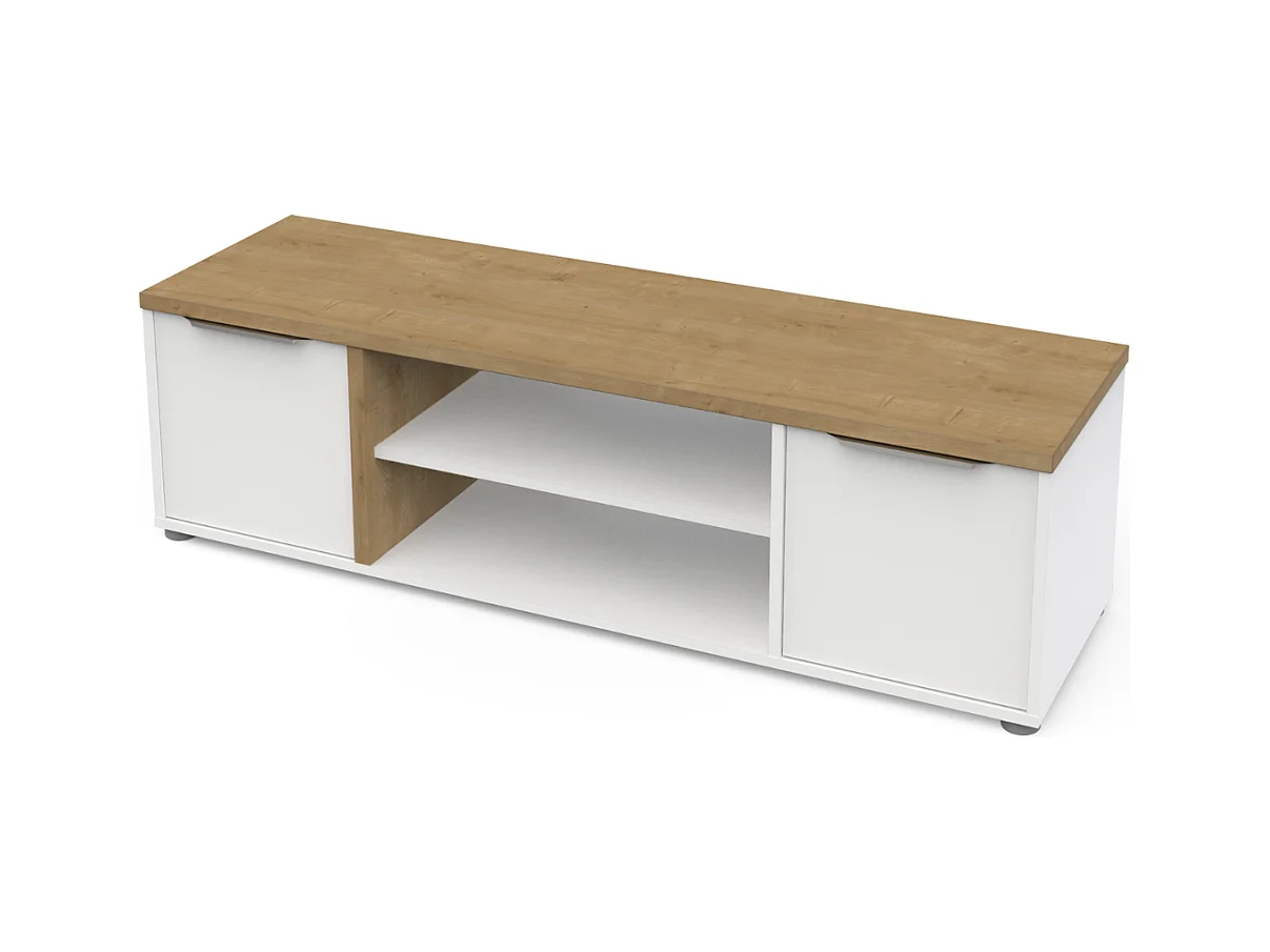 ACCESS TVBank – 2 Türen + 1 Nische – HamiltonEiche und Weiß – 134,8 x 39,6 x 39,1 cm