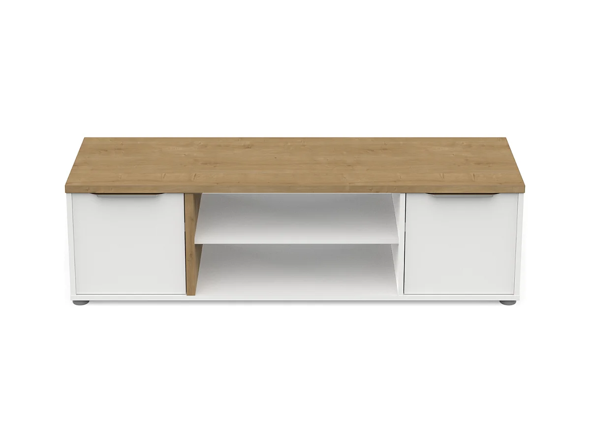 Meuble TV 2 portes et 2 niches décor chêne et blanc L135 cm - ACCESS