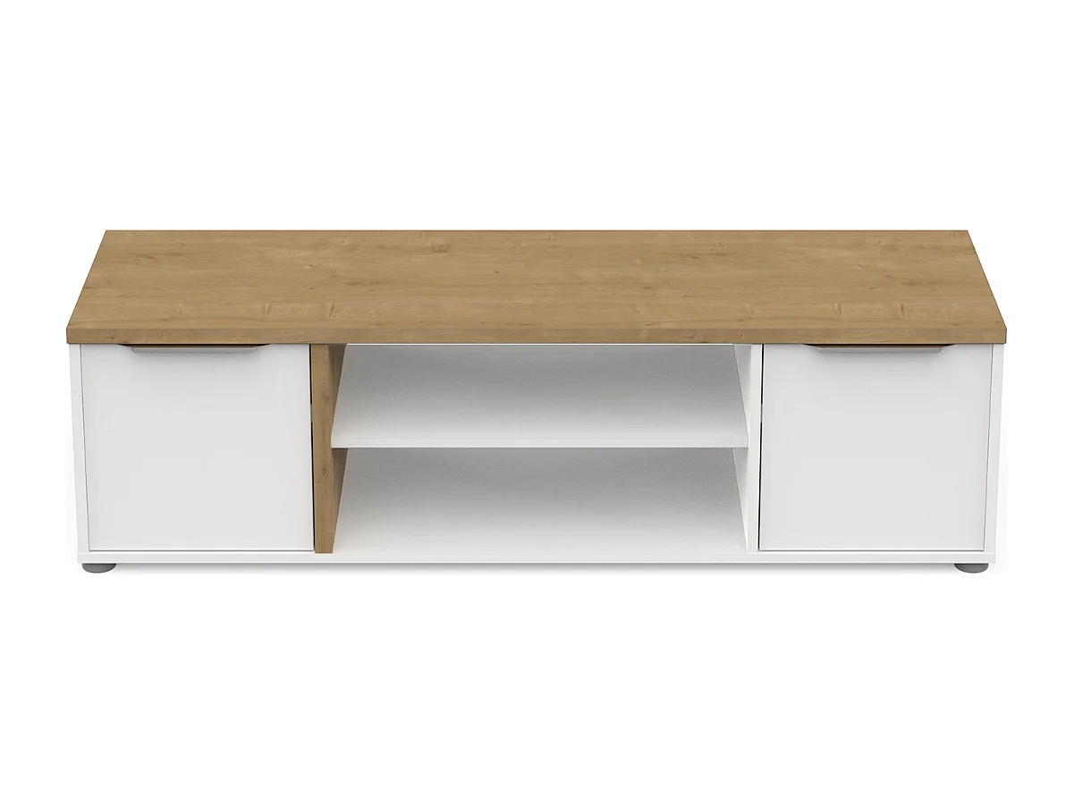 Meuble TV 2 portes et 2 niches décor chêne et blanc L135 cm - ACCESS