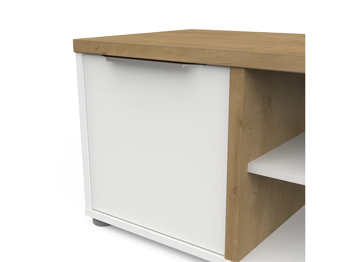 Meuble TV 2 portes et 2 niches décor chêne et blanc L135 cm - ACCESS