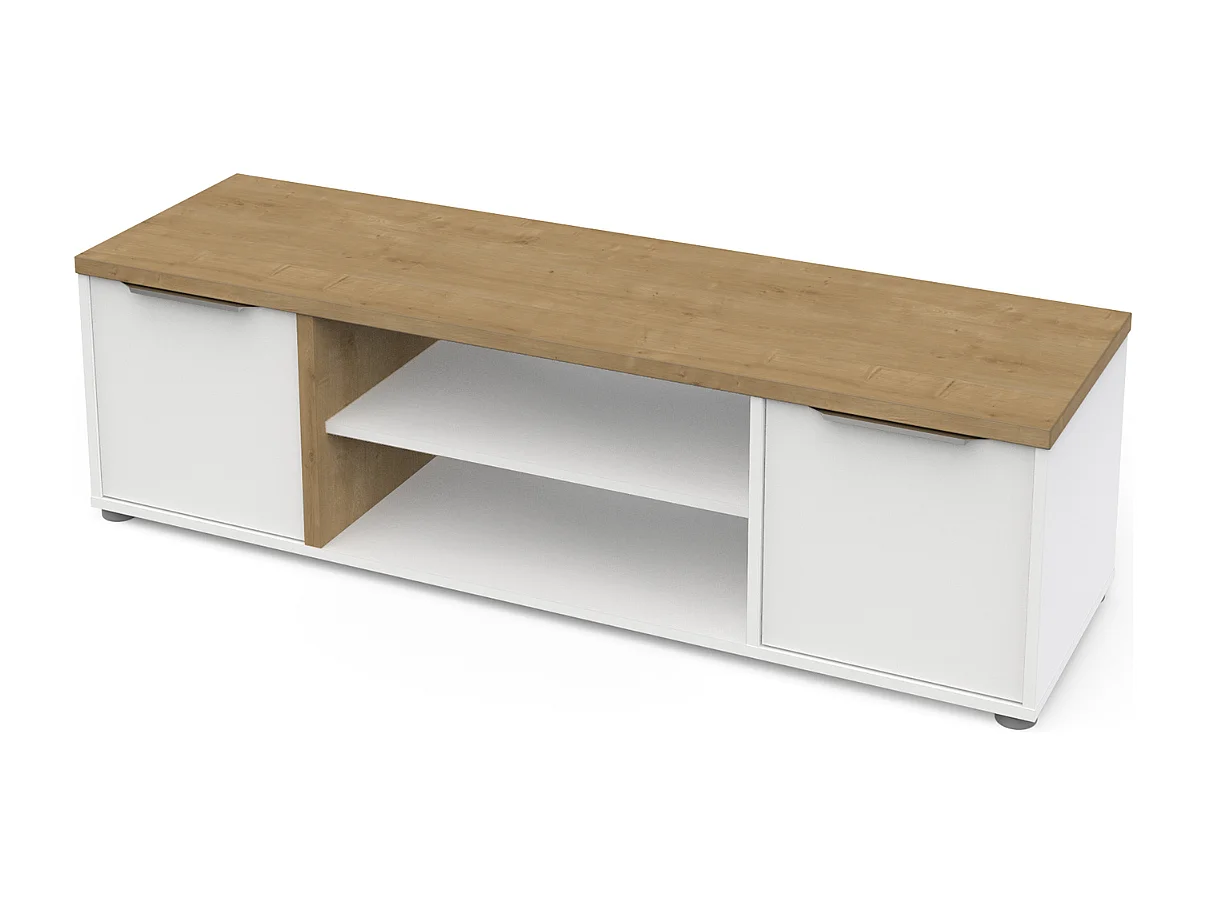 Szafka pod TV 2-drzwiowa z 2 wnękami, dąb i biały L135 cm - ACCESS