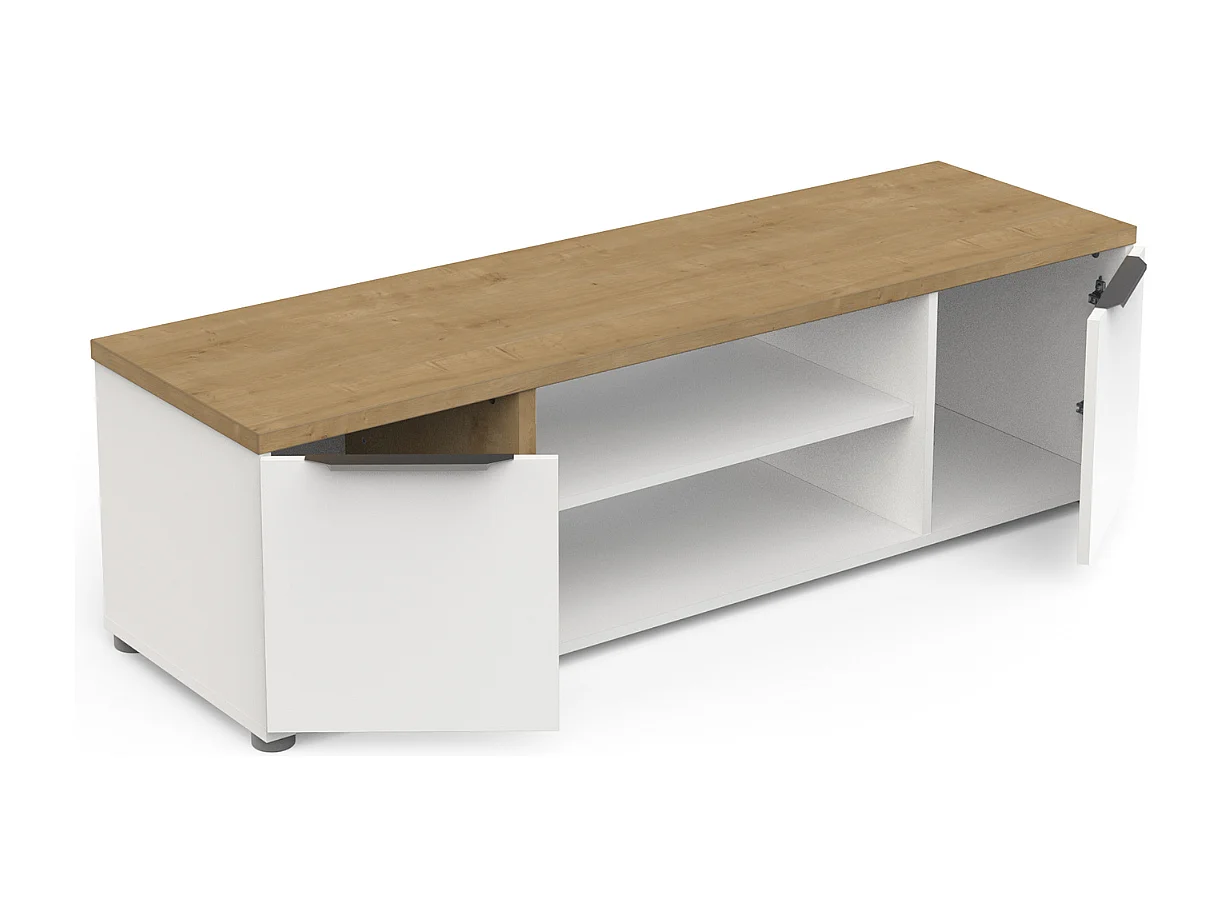 Szafka pod TV 2-drzwiowa z 2 wnękami, dąb i biały L135 cm - ACCESS
