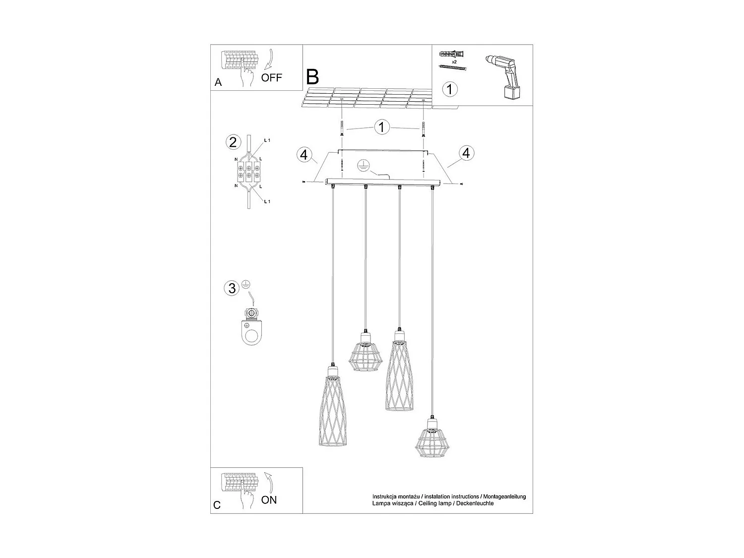 Lampe suspendue Chiara 4L noir