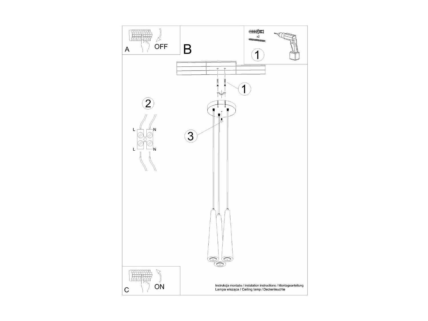 Lampe suspendue Lucia 3P en bois naturel