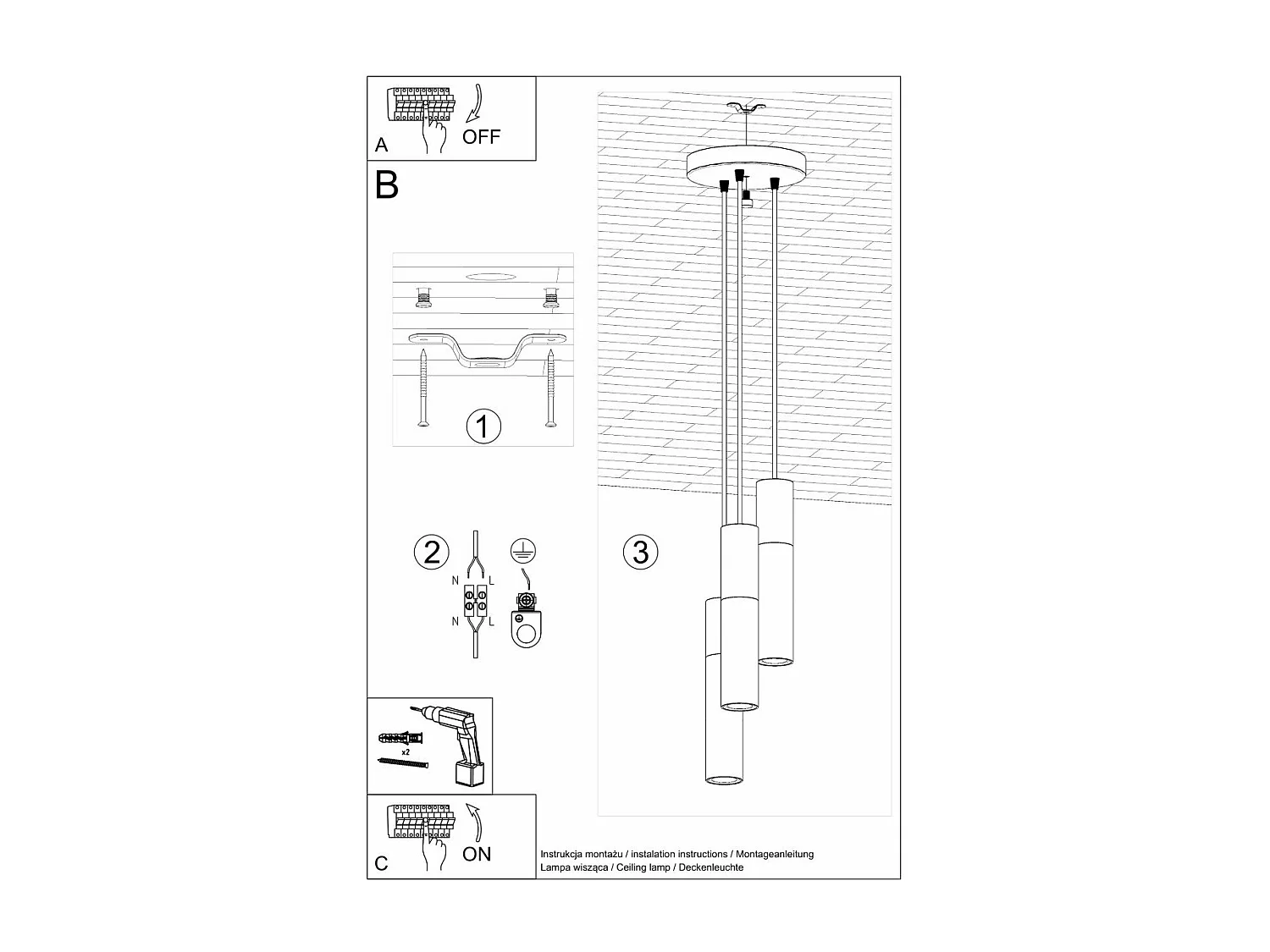 Lampe pendante BORGIO 3P noir