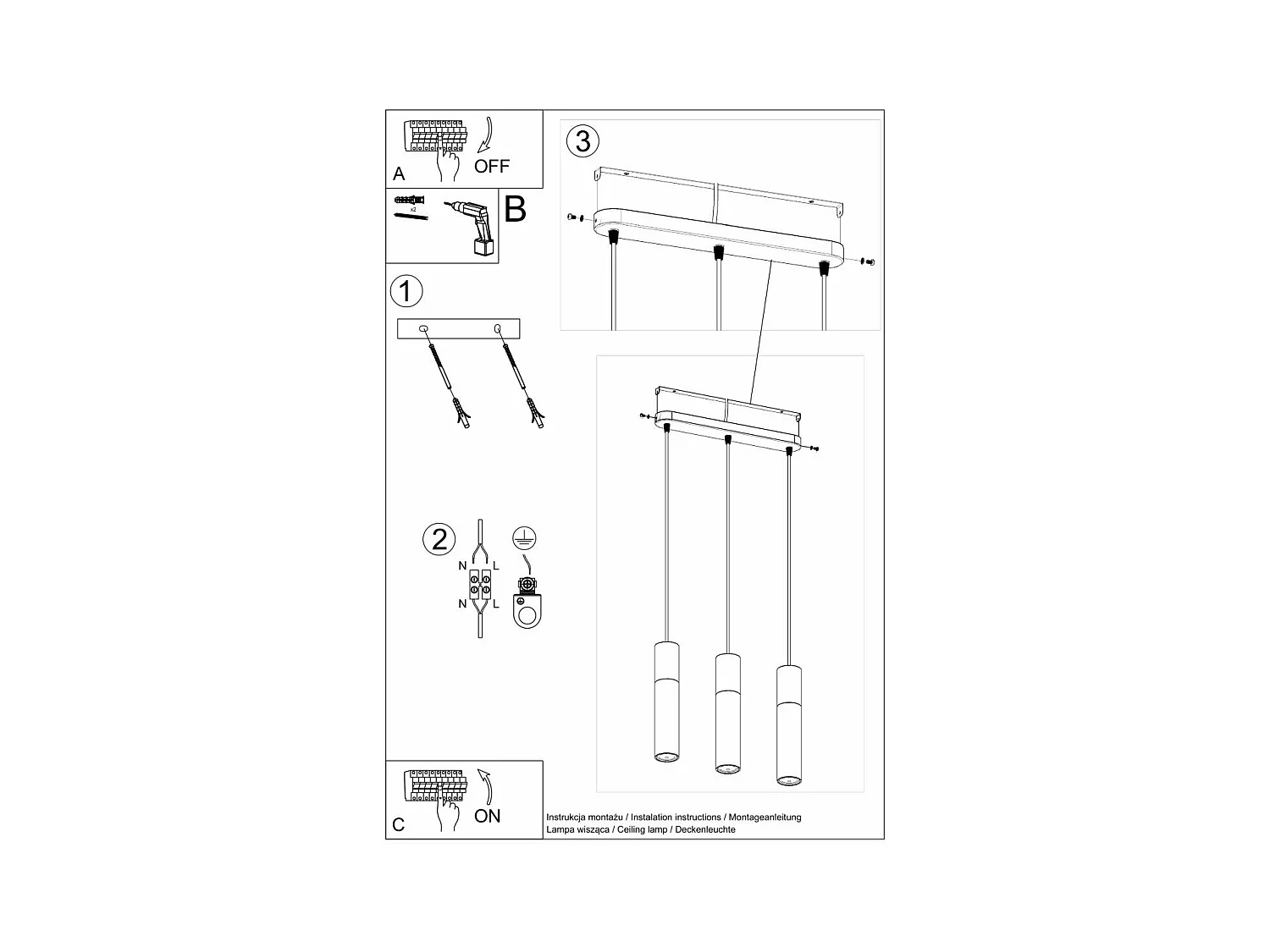 Lampe pendante BORGIO 3L noir