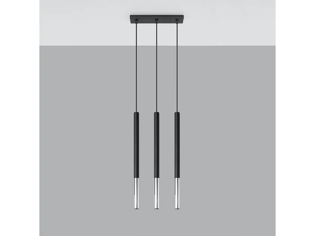 Lampe suspendue Mizar 3L noir-chrome