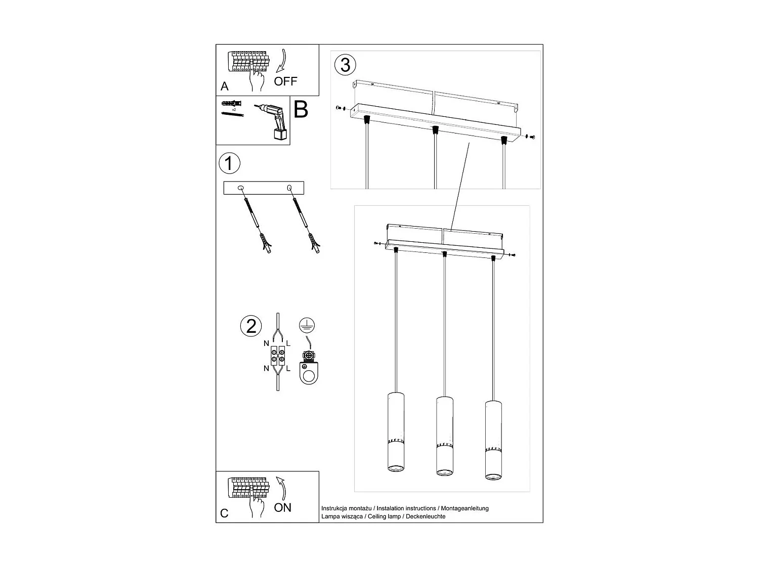 Lampe suspendue Luminous 3L noir-doré