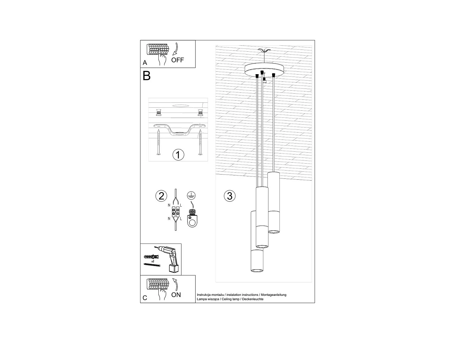 Lampe suspendue Luminous 3P noir-chrome