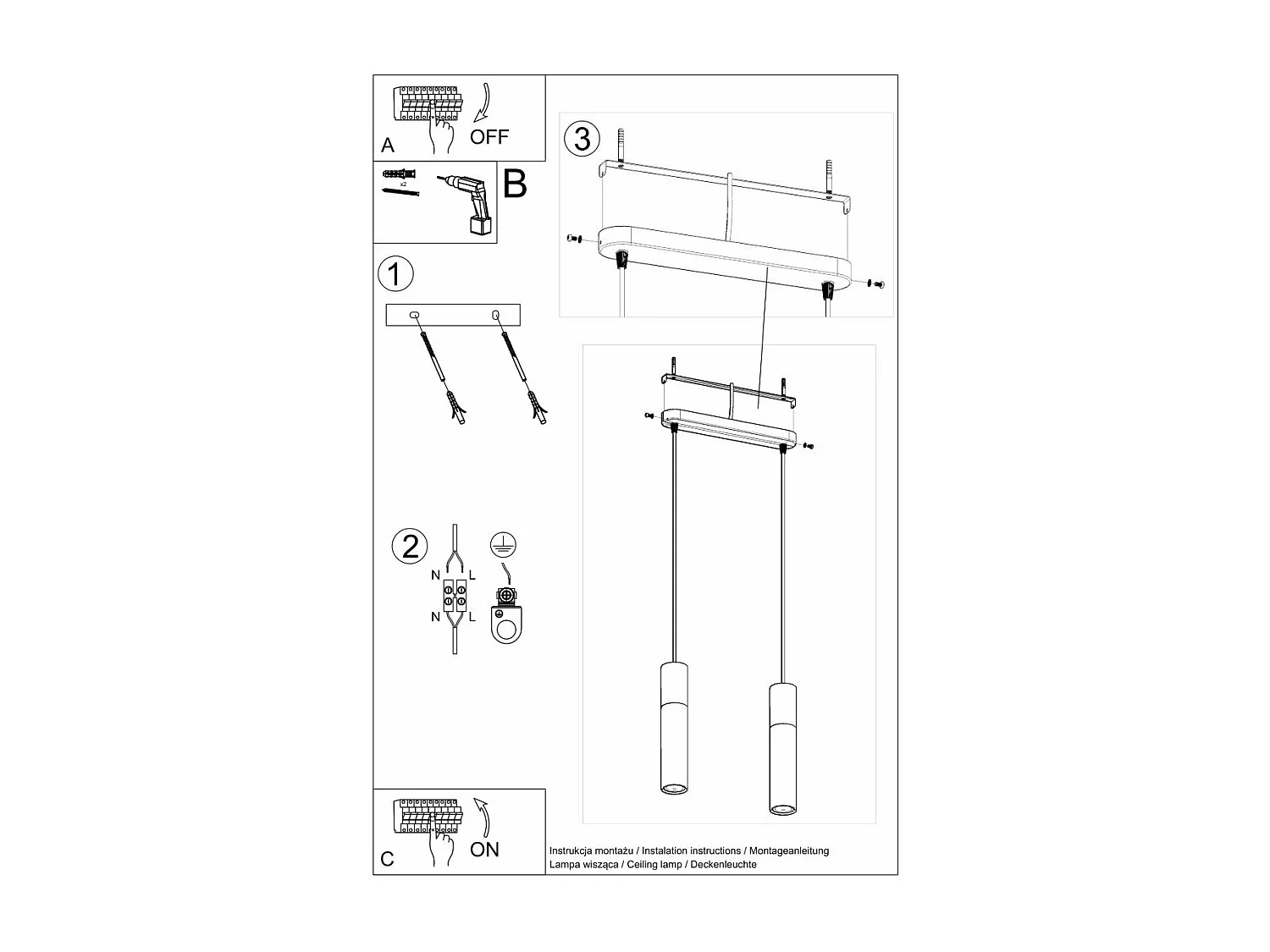 Lampe pendante BORGIO 2 noir