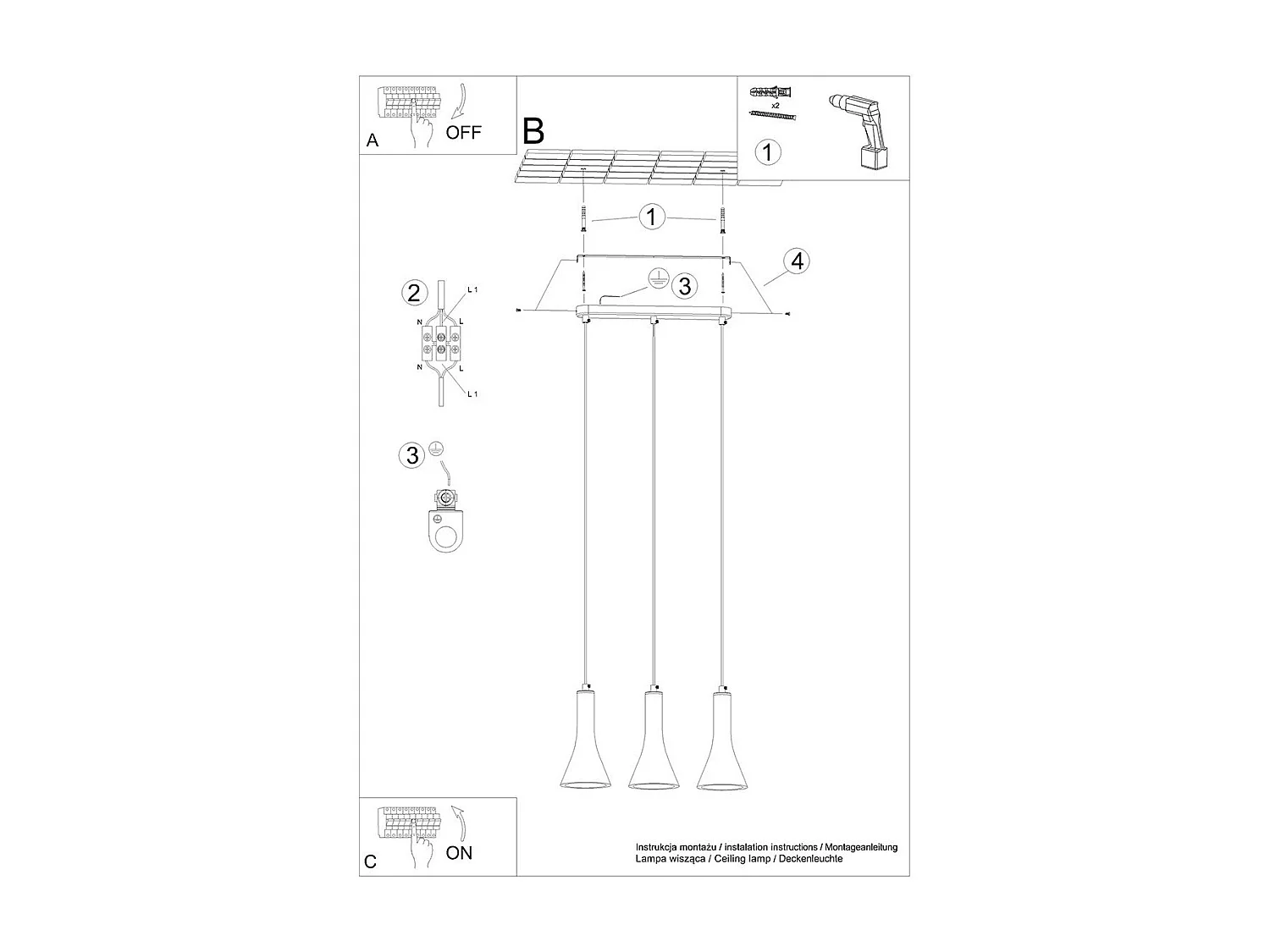 Lampe suspendue Siriara 3L béton