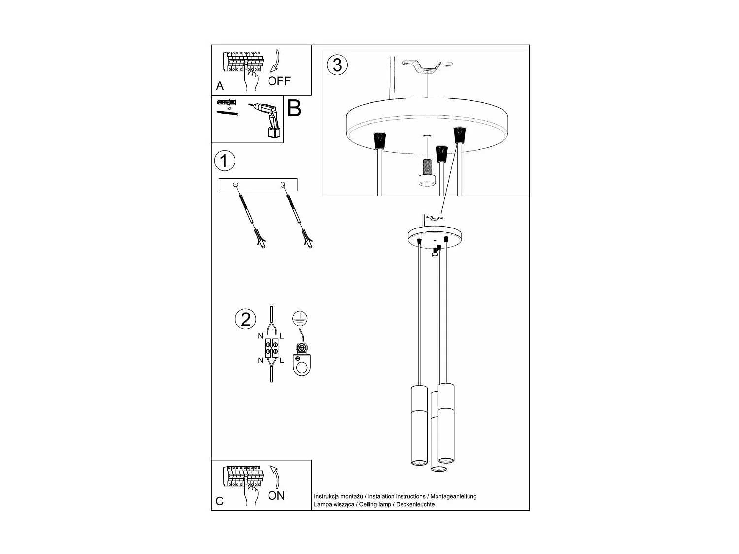 Lampe pendante Polaris 3P noir