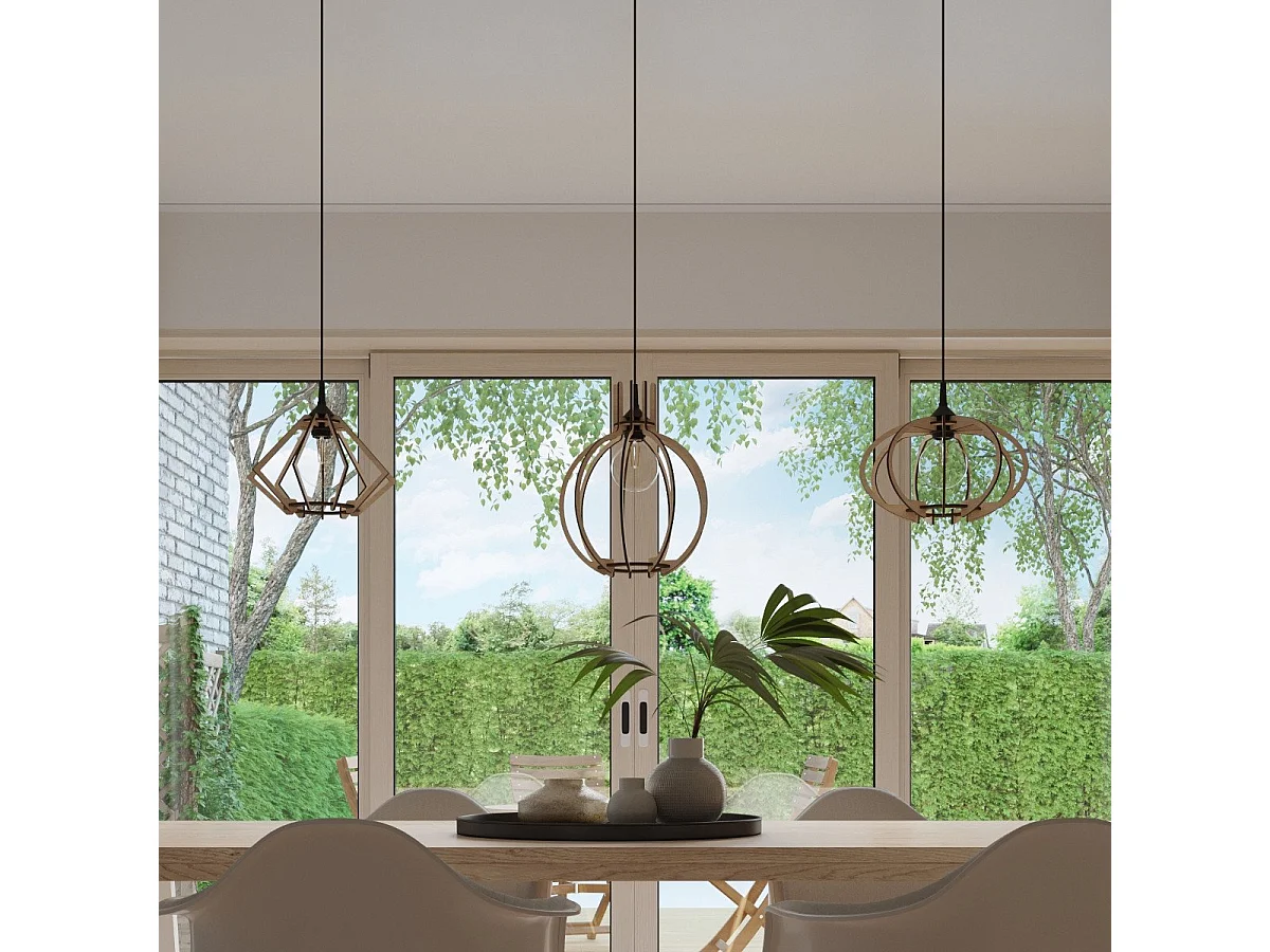 Lampe suspendue Pulsaria en bois naturel