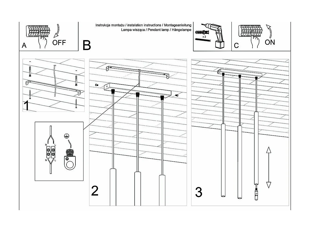 Lampe suspendue Novastel 3L bois