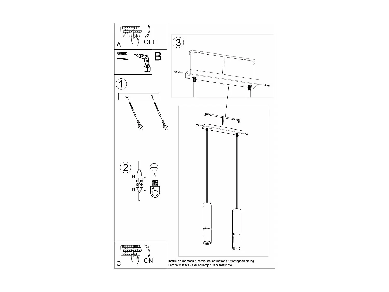 Lampe suspendue Luminous 2 noir-chrome