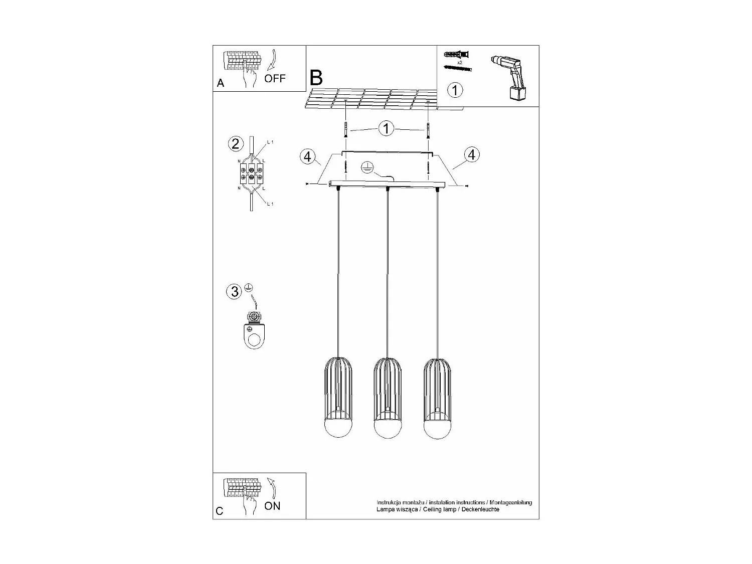 Lampe suspendue Borealys 3L noir
