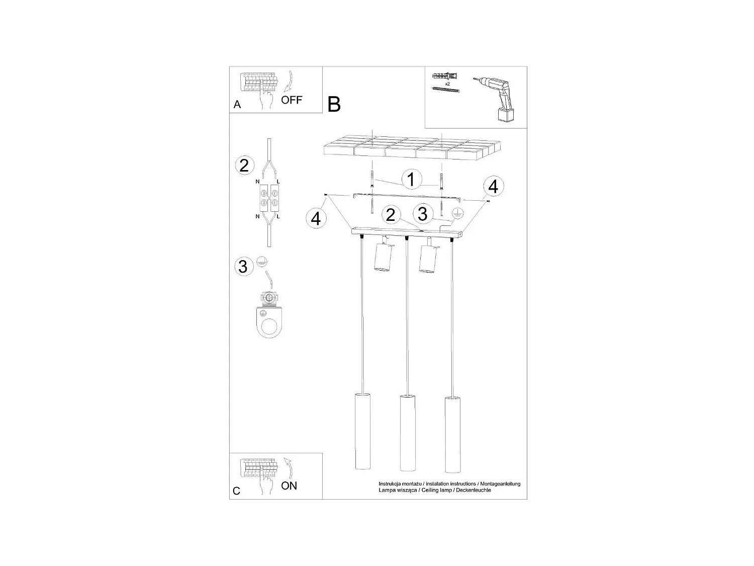 Lampe suspendue Lysandra 3 noir