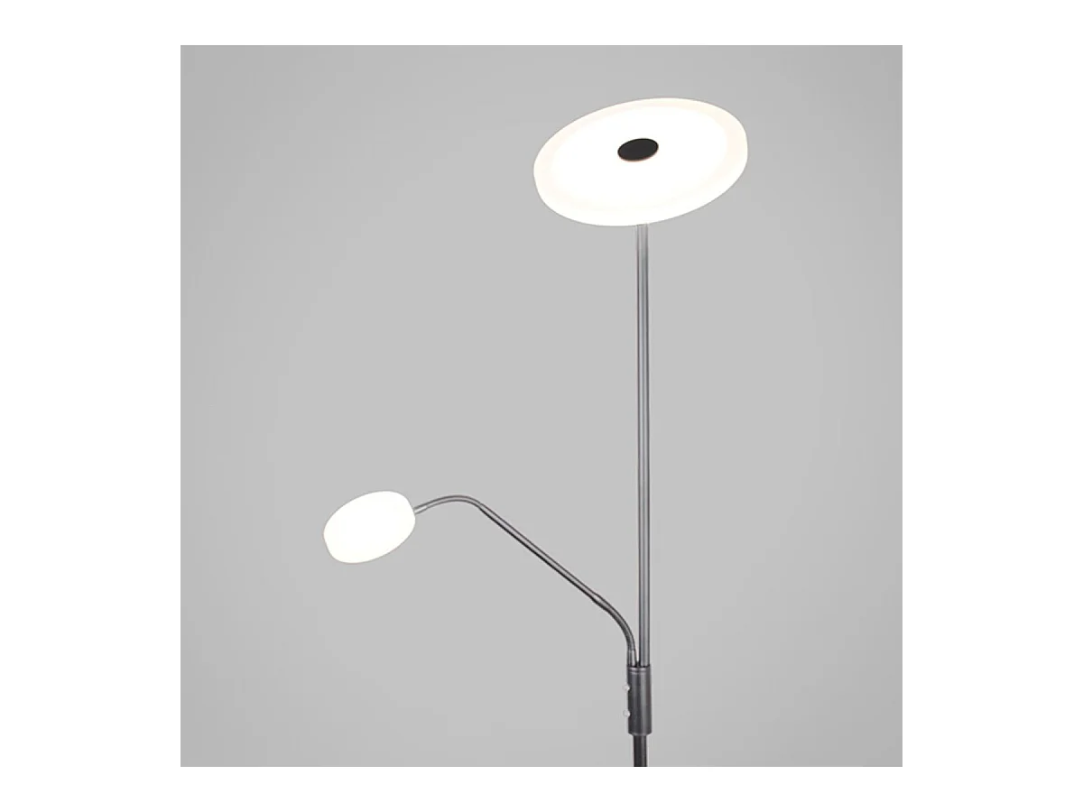 Lámpara de pie Bayani Lumit con lámpara de lectura niquel Ø25x179 cm