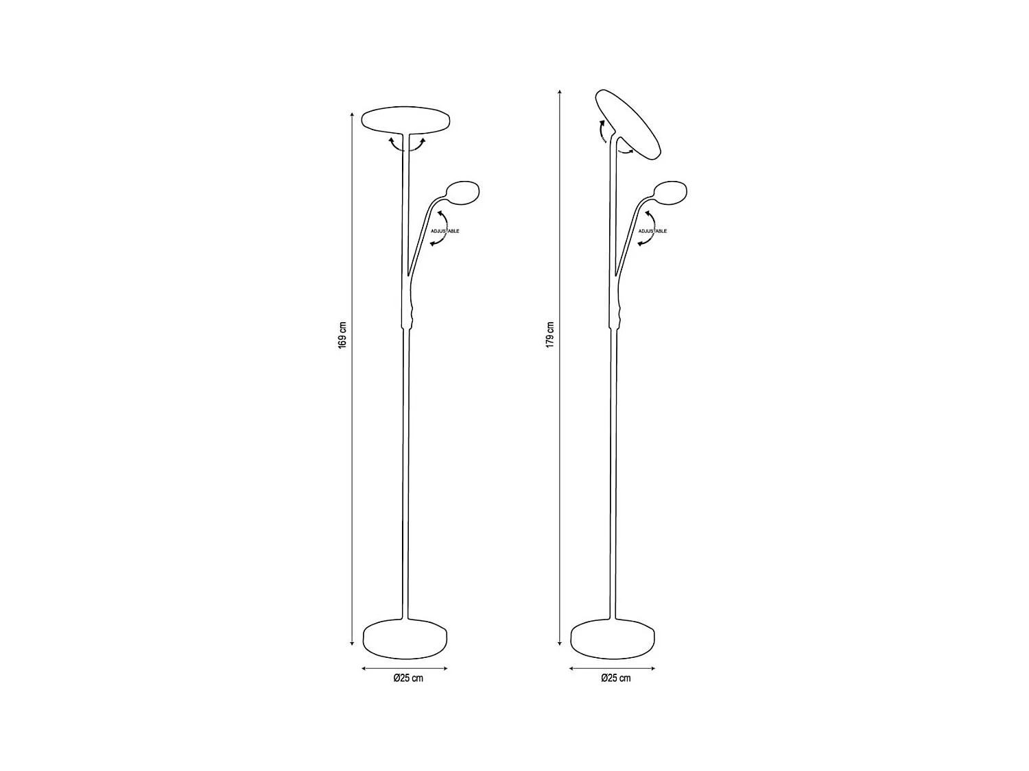 Lámpara de pie Bayani Lumit con lámpara de lectura negro Ø25x179 cm