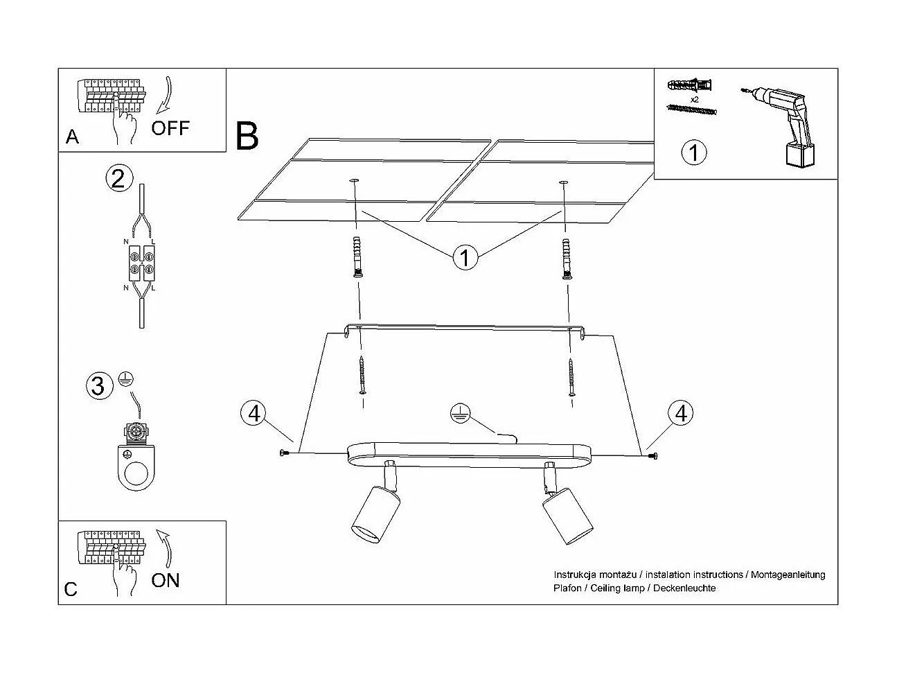 Plafonnier Fornax 2 noir