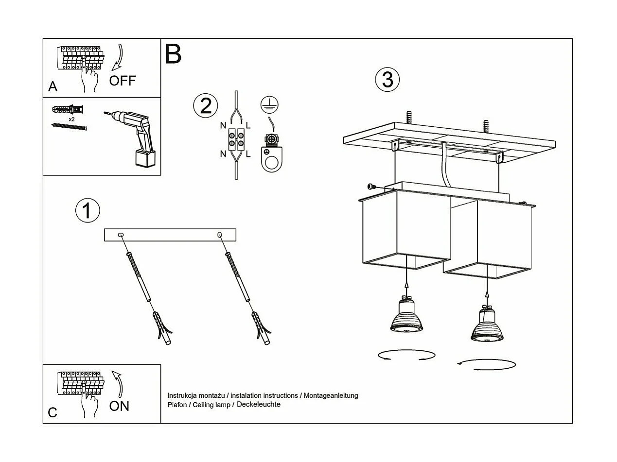 Plafonnier Quasar 2 gris