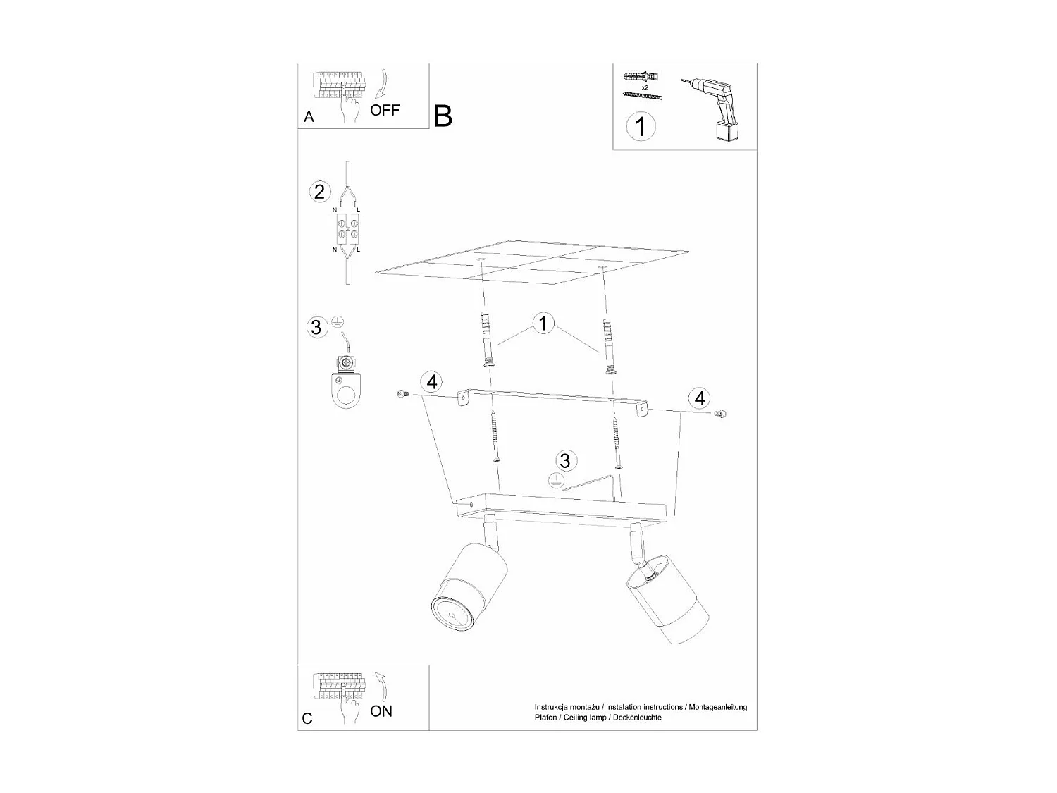 Plafonnier Nereus 2 noir-chrome
