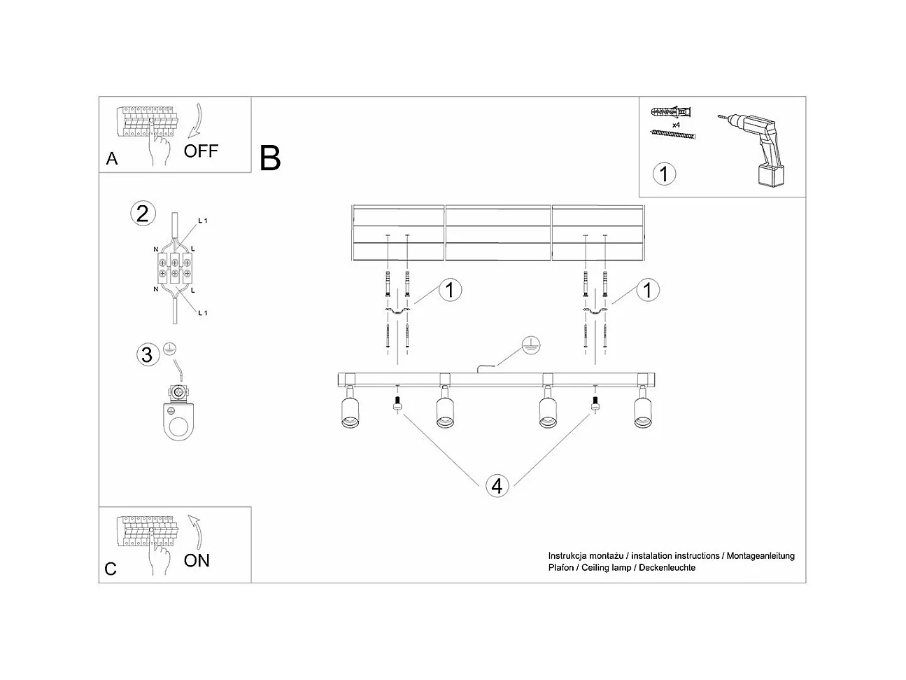 Plafonnier Naos 4 noir