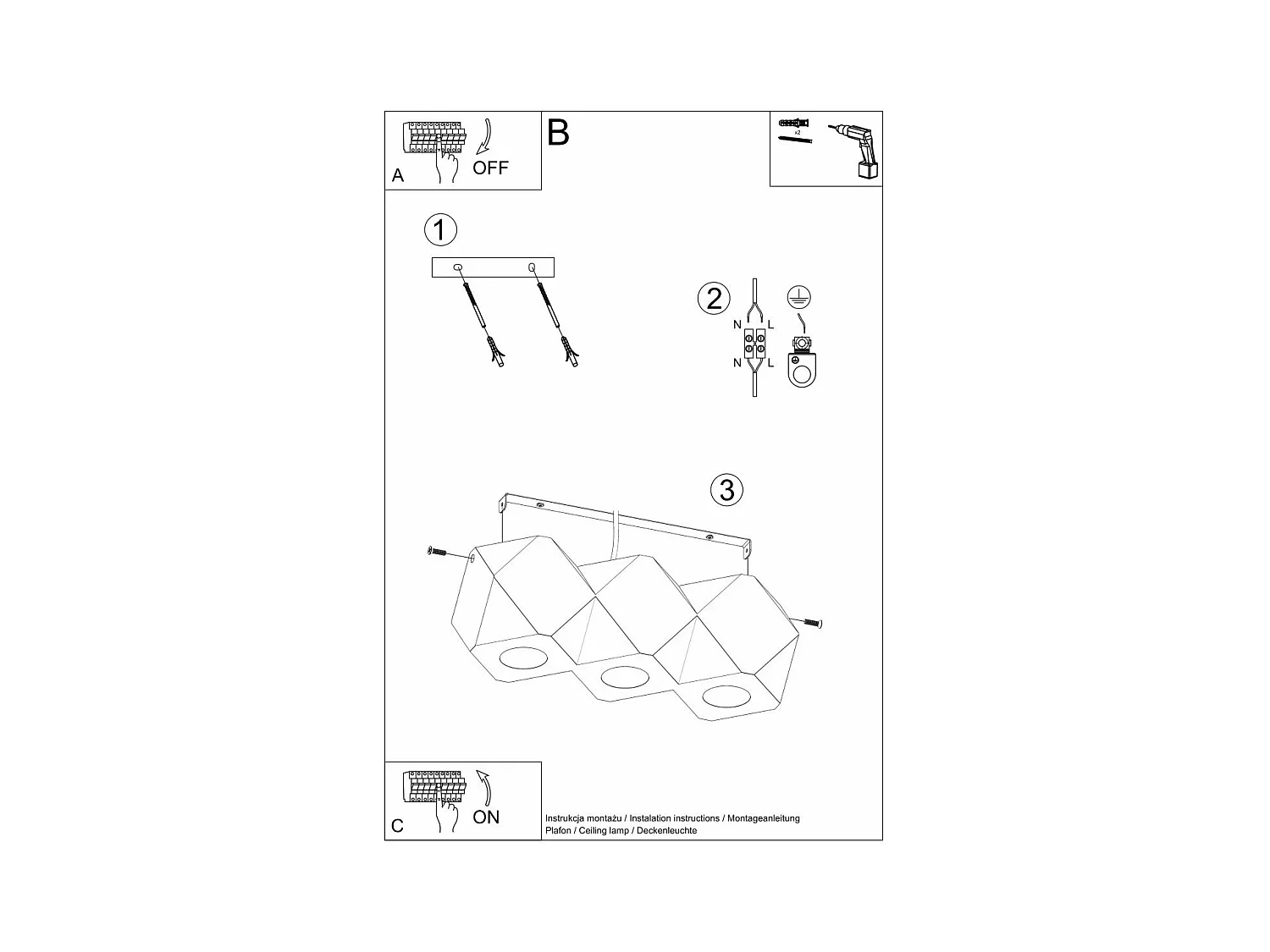 Plafonnier Taina 3 en bois naturel