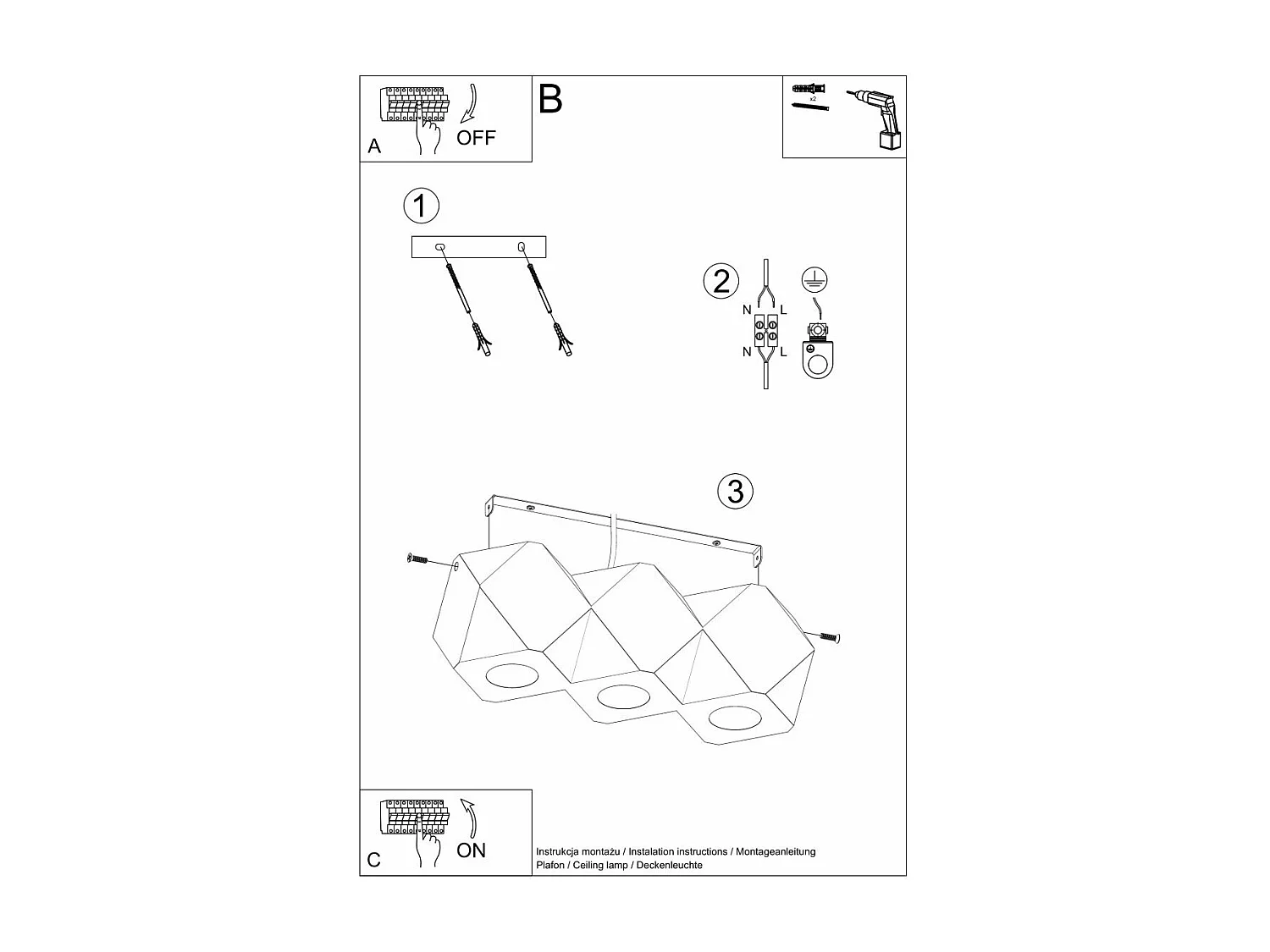 Plafonnier Taina 3 en bois naturel
