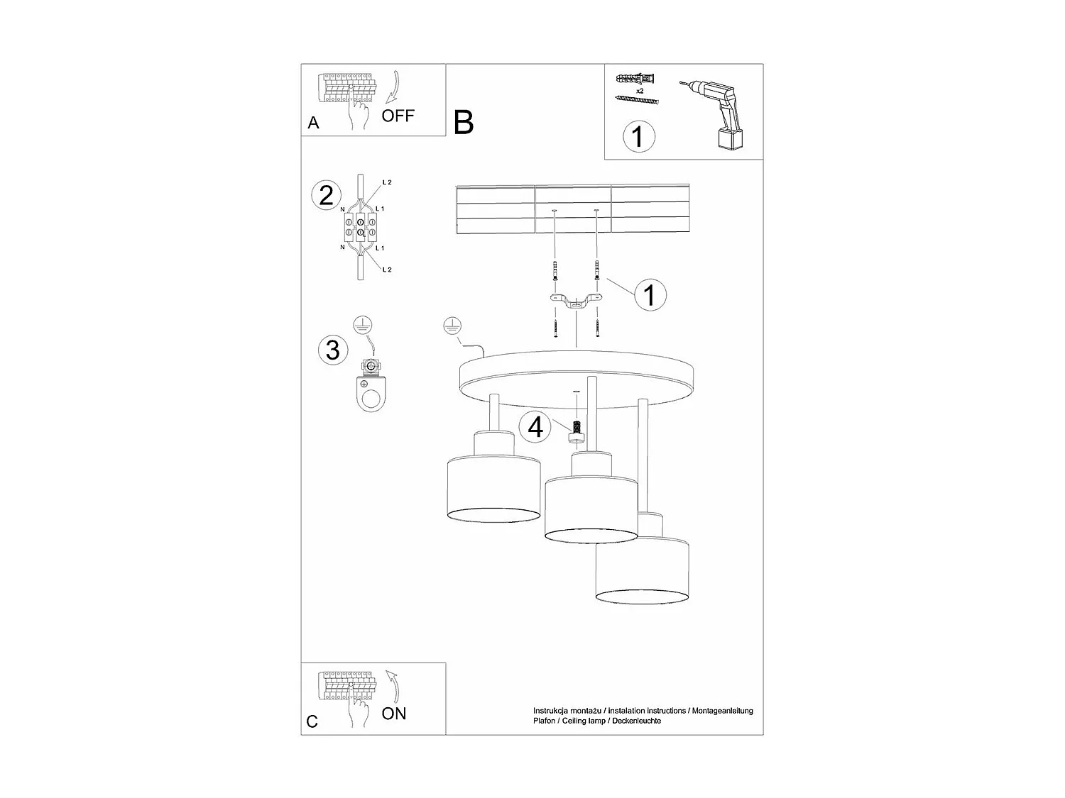 Plafonnier Savitar 3 noir