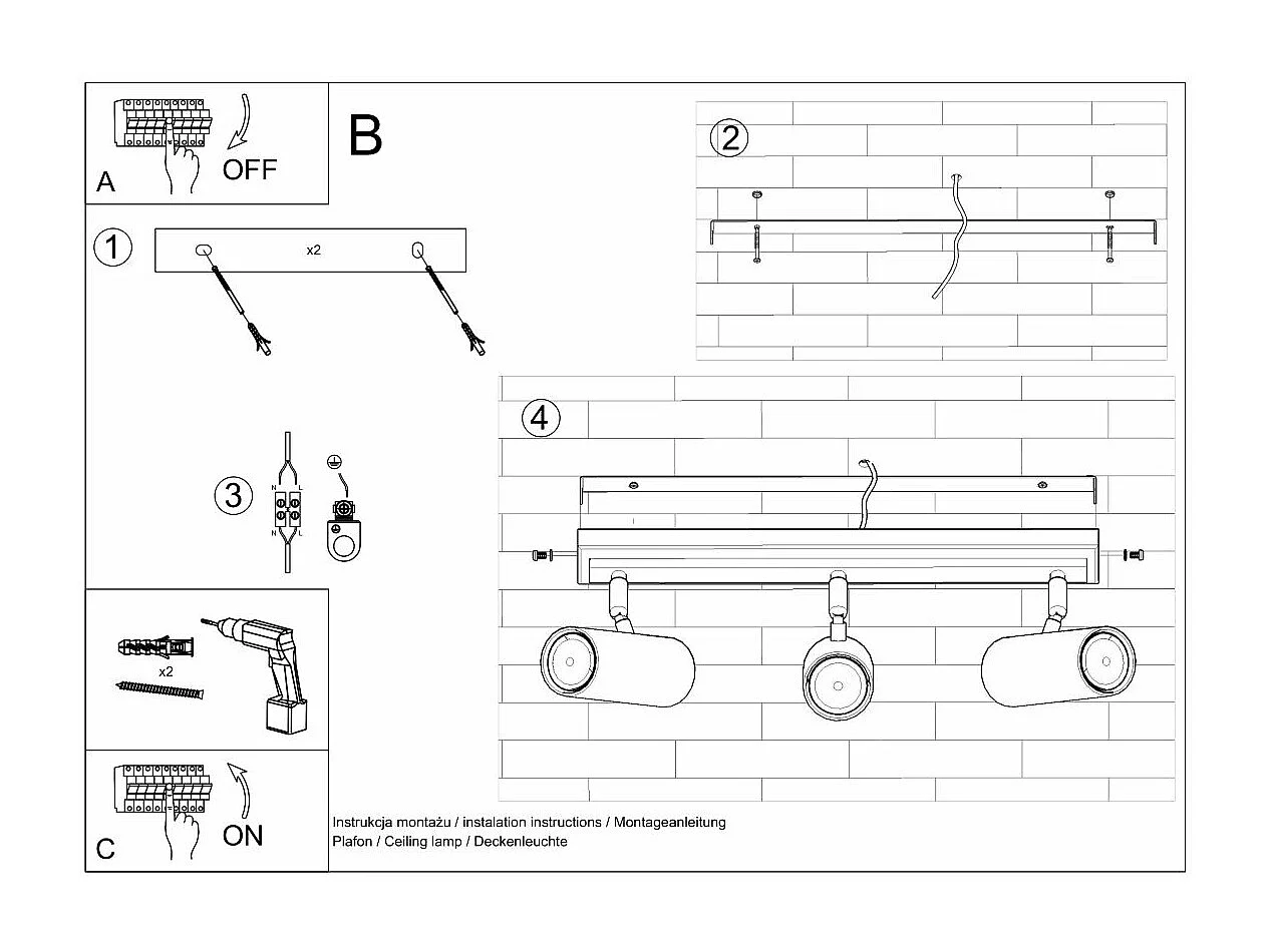 Plafonnier Directional 3 blanc