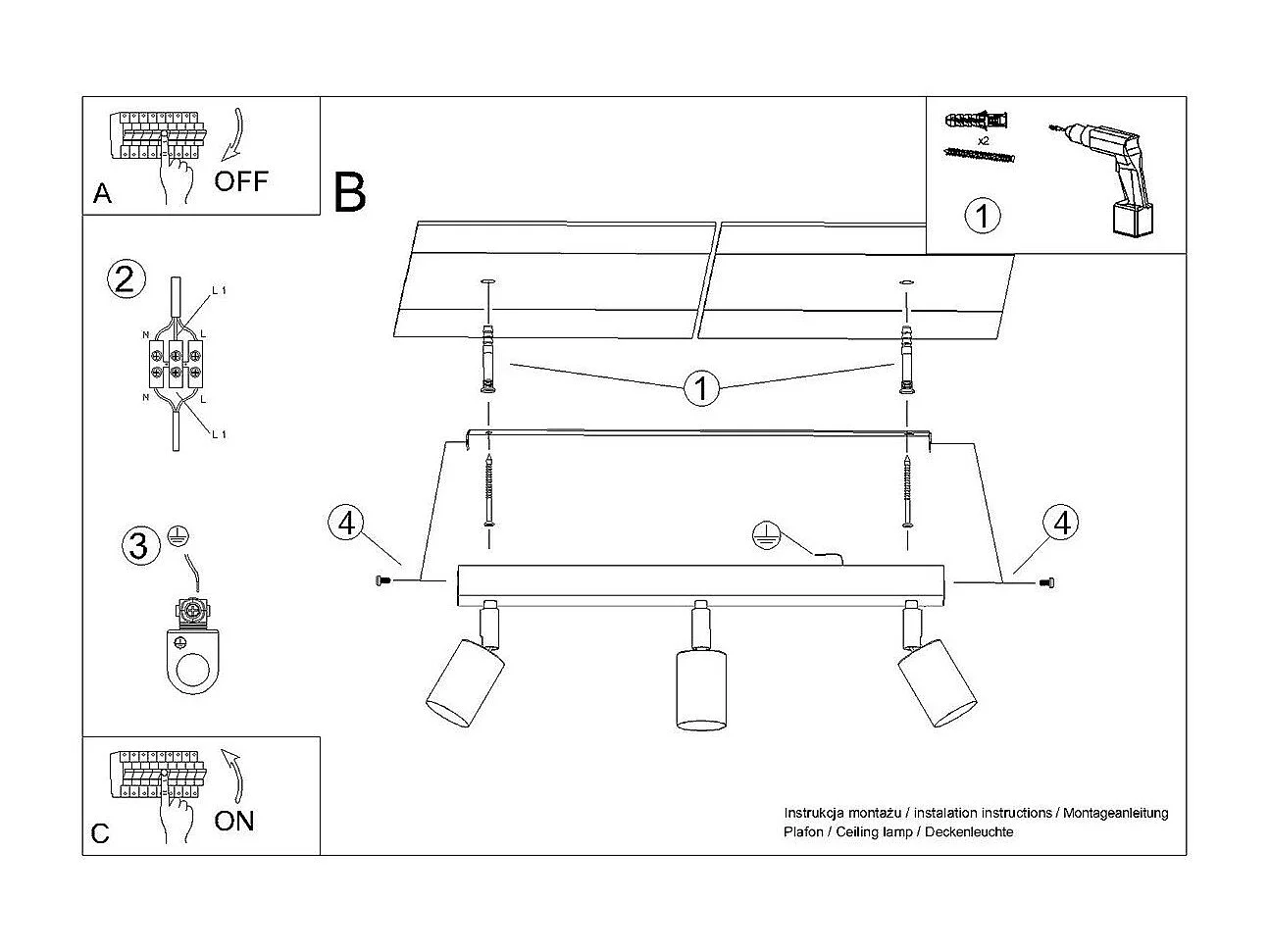 Plafonnier Vespera 3 noir-cooper