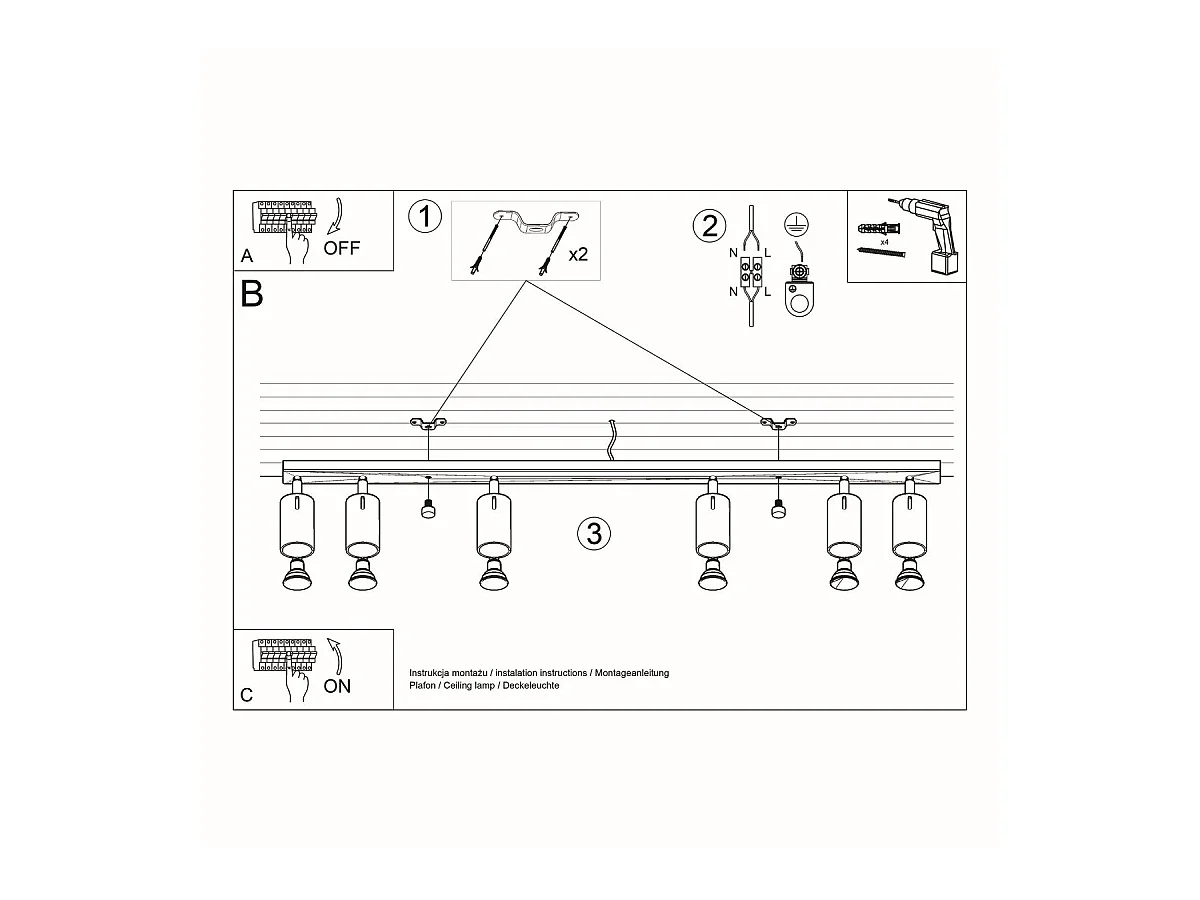 Plafonnier Lysandra 6L gris