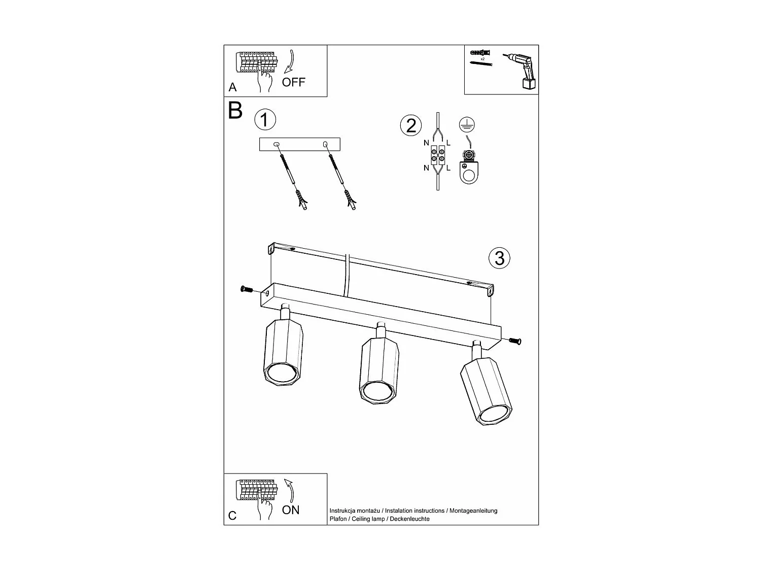 Plafonnier Tyrian 3 chêne