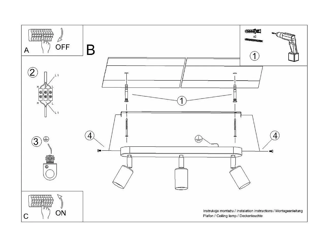 Plafonnier Fornax 3 noir