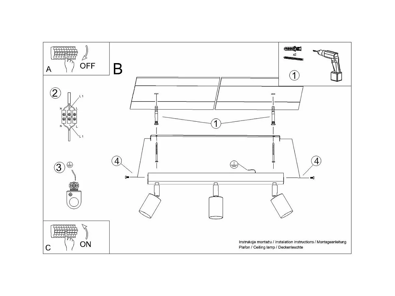 Plafonnier Vespera 3 noir-cooper