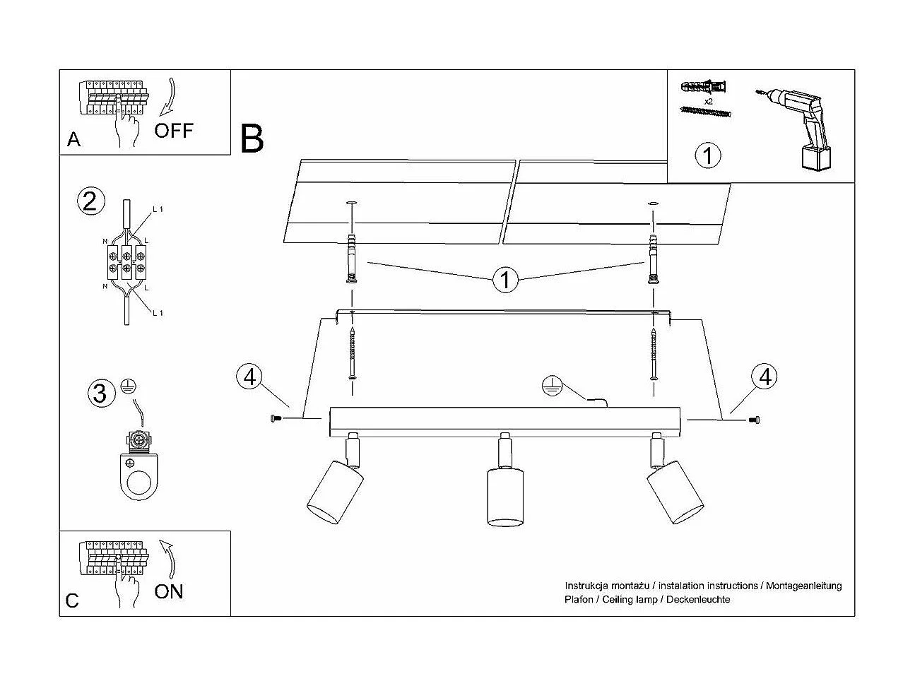 Plafonnier Vespera 3 noir-cooper