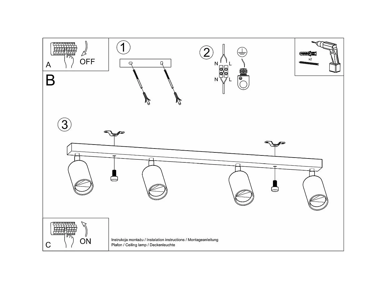 Plafonnier Boreal 4 en bois naturel