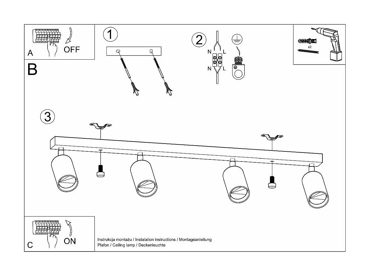 Plafonnier Boreal 4 en bois naturel