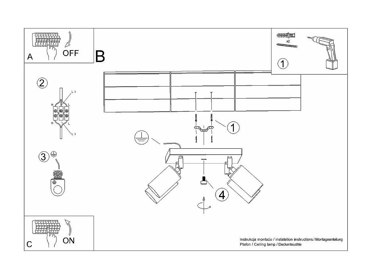 Plafonnier Vespera 4 noir-chrome