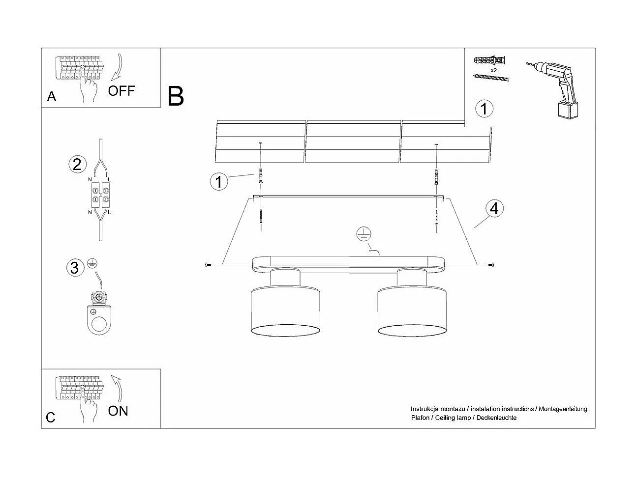 Plafonnier Savitar 2 noir