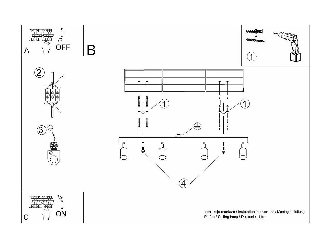 Plafonnier Vespera 4L noir-doré