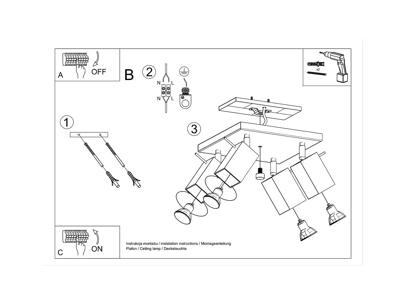 Plafonnier Radiara 4 gris