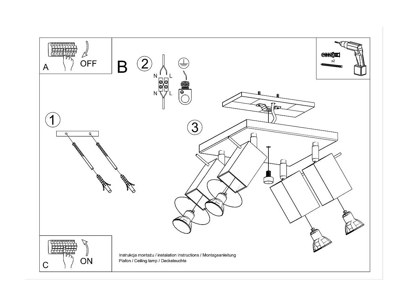 Plafonnier Radiara 4 gris