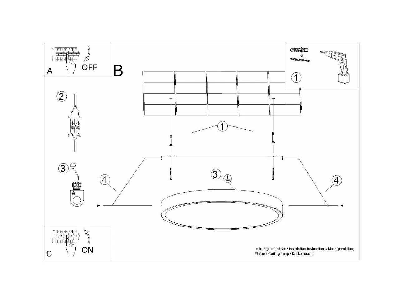 Plafonnier OnyxStar 30 noir LED 3000K