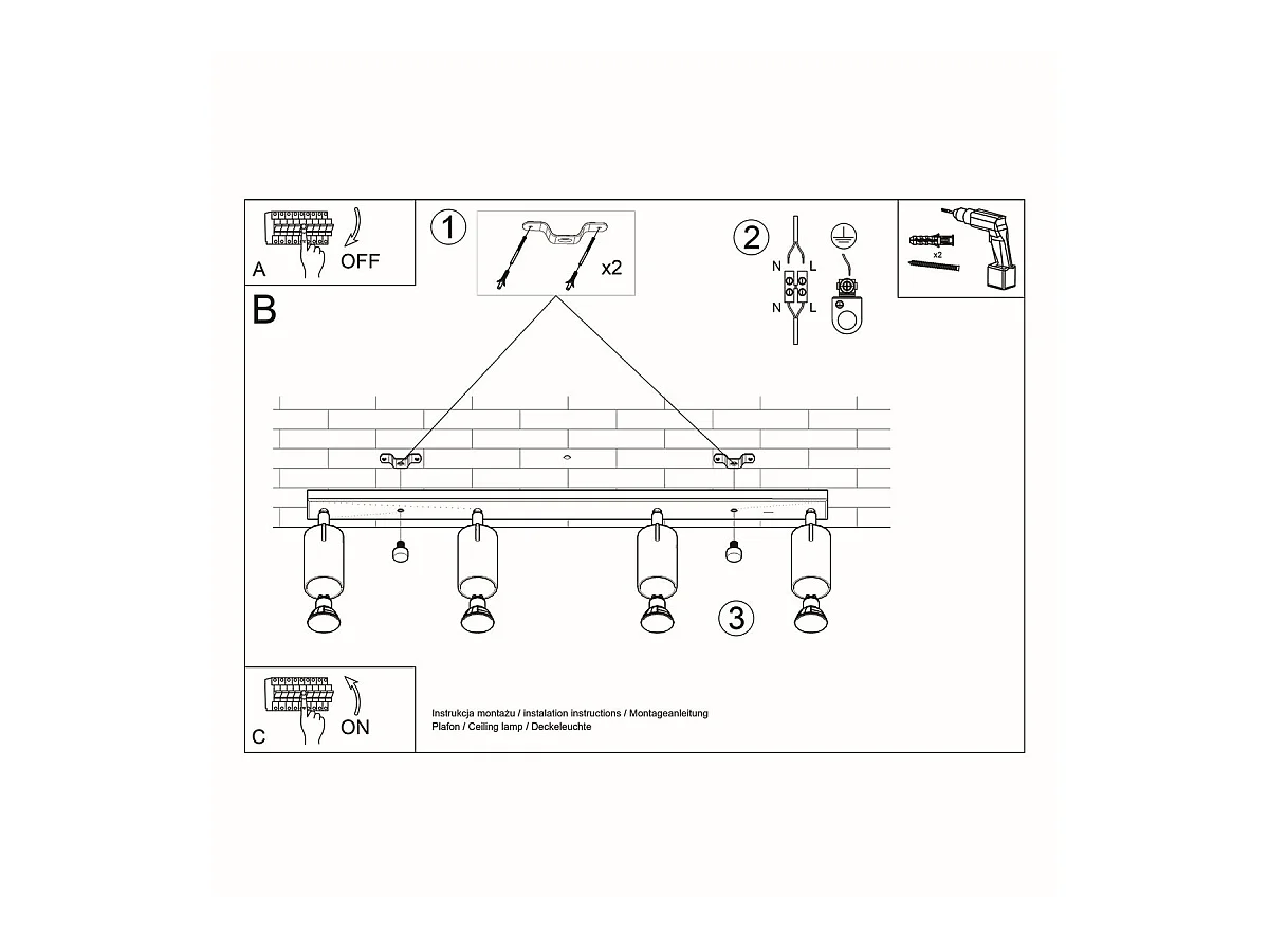 Plafonnier Lysandra 4L noir