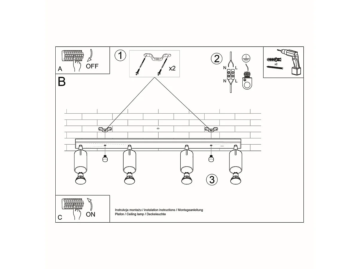 Plafonnier Lysandra 4L noir